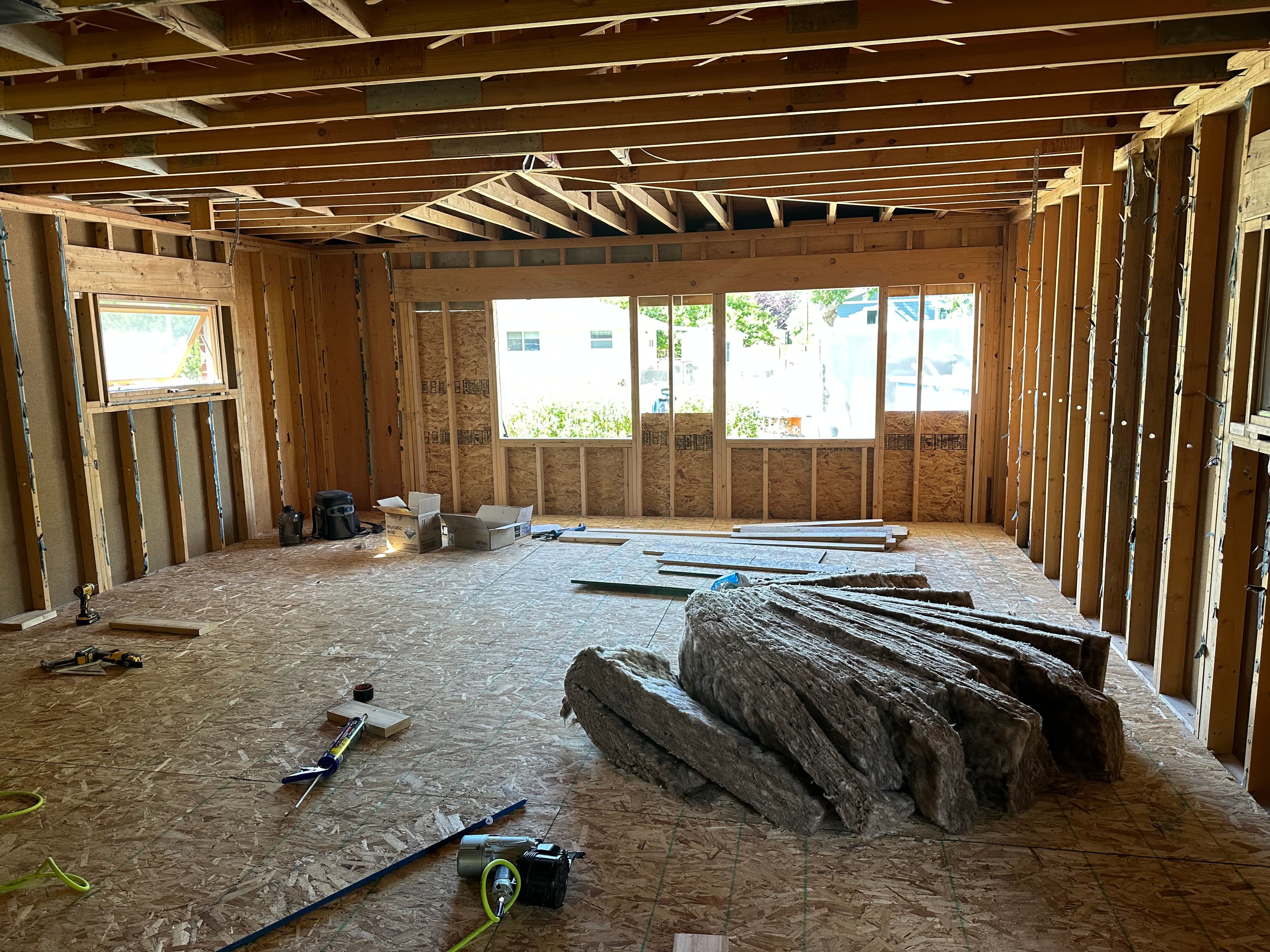 Detached ADU interior during framing before insulation and drywall